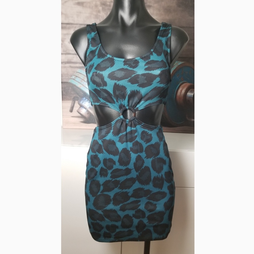 Forever 21 Teal Black Leopard Print Dress
